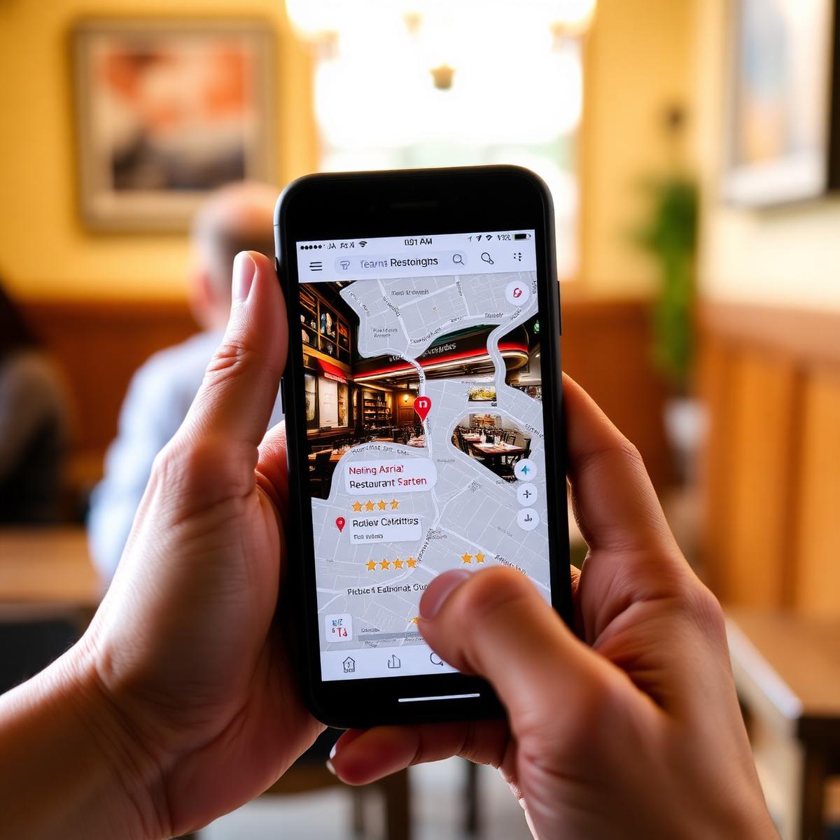 Cliente buscando un restaurante en Google Maps desde el móvil